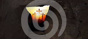 Ostern religiÃÂ¶ser Hintergrund GruÃÅ¸karte - Kreuzigung und Auferstehung Jesus Christus in Golgatha Golgota, mit hell photo